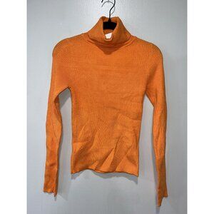 Double Zero Ribbed Turtleneck Long‎ Sleeve Sweater, Medium, Orange
